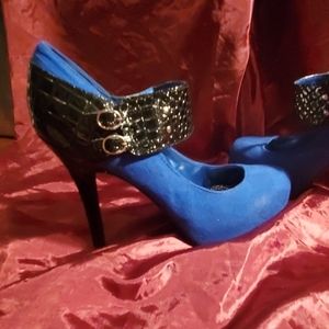 Faux blue swade with black faux alligator skin